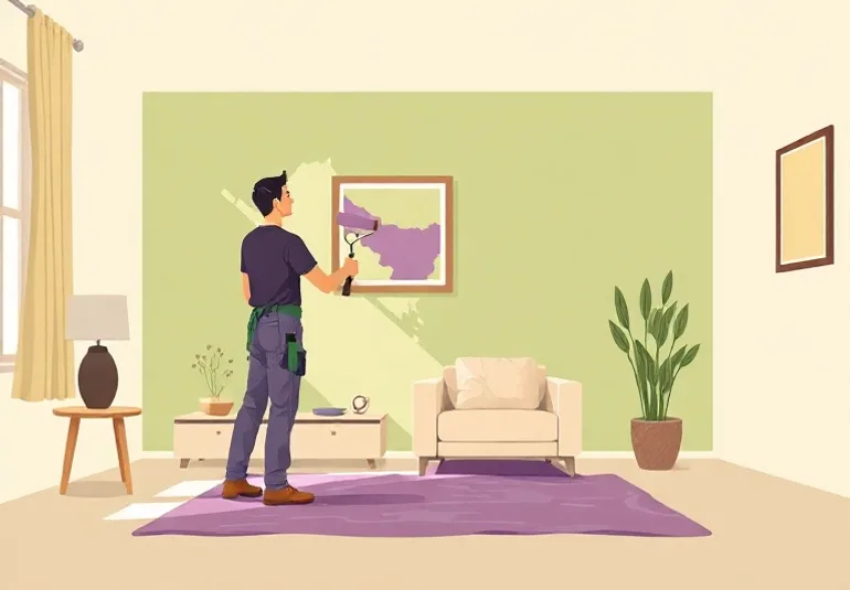 Peintre appliquant la peinture au rouleau sur un mur de salon